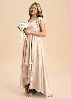 Azazie Caria Junior Jurk van Chiffon met A-Lijn Geplooid Wit Albast image5