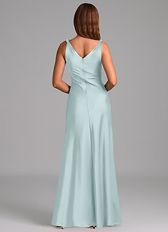 Azazie Nerine 신부 들러리 드레스 A라인 주름진 스트레치 새틴 바닥 길이 드레스 image5