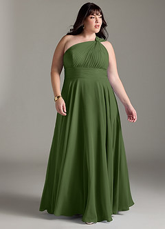 Azazie Charlize Bridesmaid Dresses Olive A-Line One Shoulder Chiffon Dress image3