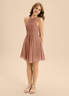Azazie Bonnie Junior Bronzer A-Line Pleated Chiffon Dress image4