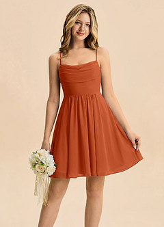 Azazie Bear Junior Burnt Orange A-Line Pleated Chiffon Dress image1