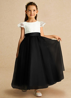 Azazie Pookie Flower Girl Dresses Black A-Line Lace Tulle Dress image4