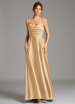 Azazie Ayla Abiti da Damigella Abito A-Line in Raso Elasticizzato Corsetto Oro image5