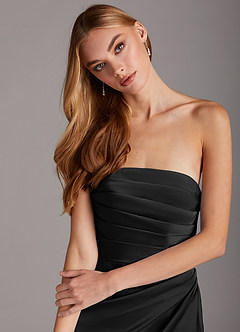Azazie Lexie Bridesmaid Dresses Black Sheath Strapless Stretch Satin Convertible Dress image6