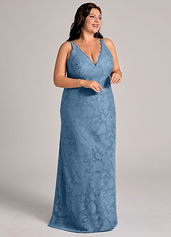 Azazie Tianna Bridesmaid Dresses Steel Blue Sheath Lace Floral Burnout Dress image11