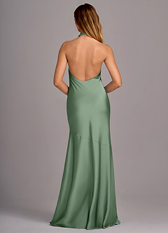 Azazie Lorena Robes de demoiselle d'honneur Robe Sirène en Satin extensible Plissée Matcha image2