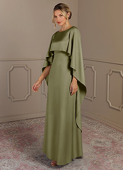 Azazie Eli Mother of the Bride Dresses Pistachio Sheath Boatneck Stretch Satin Dress image3