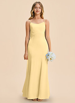 Azazie Lioren Junior Butter Sheath Bow Stretch Satin Dress image5