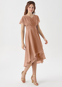 Azazie Graciela Junior Champagne Rose A-Line Pleated Chiffon Dress image5