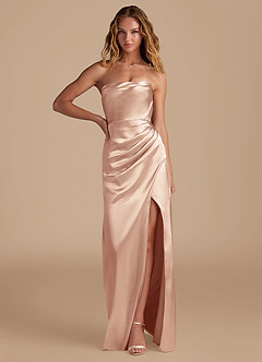 Azazie Leonis Bridesmaid Dresses English Rose Mermaid Pleated Metallic Satin Convertible Dress image1