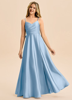 Azazie Rumi Junior Powder Blue A-Line Pleated Stretch Satin Dress image1