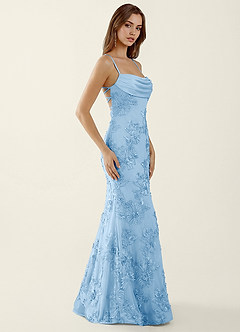 Bellatrix Sky Blue 3D Flowers Corset Mermaid Lace Up Back Prom Dress image3