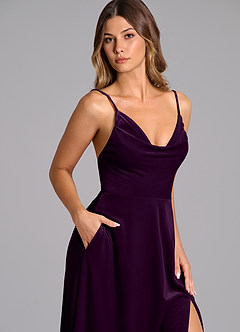 Azazie Sarella Bridesmaid Dresses Grape A-Line Pleated Velvet Dress image7