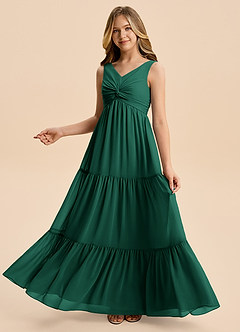 Azazie Devon Junior Emerald A-Line Ruched Chiffon Dress image6