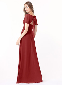 Azazie Kimber Brautjungfernkleider A-Linie Volantärmel Chiffon Kleid Rost image4