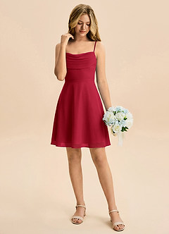 Azazie Bear Junior Scarlet A-Line Pleated Chiffon Dress image3