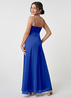 Azazie Sonya Junior Robe Trapèze en Mousseline de soie Dentelle Bleu Roi image4