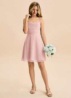Azazie Bear Junior Powder Pink A-Line Pleated Chiffon Dress image3