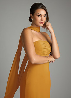 Azazie Saylor Brudtärnklänningar Klä av Sjöjungfru i Chiffong Axelbandslös Knäck image2