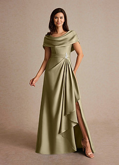Azazie Branford Mother of the Bride Dresses Moss Green A-Line Pleated Stretch Satin Dress image1