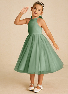 Azazie Dora Abiti da Ragazza di Fiori Abito A-Line in Tulle Fiocco Matcha image2