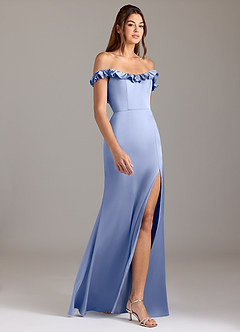 Azazie Callie Brautjungfernkleider Wandelbar A-Linie Gestreift Stretch-Satin Kleid Eis image6