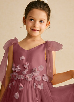 Azazie Minia Flower Girl Dresses Amethyst A-Line Bow Matte Satin Dress image4