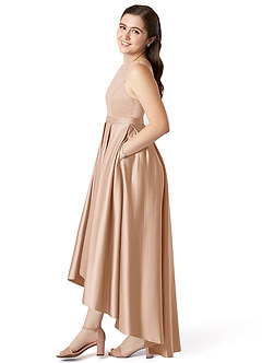 Azazie Inaya Junior A-Linie Gürtel/Schärpe Stretch-Satin Kleid Englisches Rosa image3