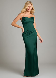Azazie Sorrel Bridesmaid Dresses Emerald Mermaid Strapless Stretch Satin Convertible Dress image6
