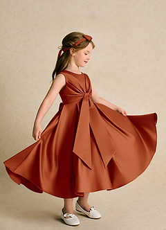 Azazie Lady Flower Girl Dresses Paprika A-Line Pleated Matte Satin Dress image4