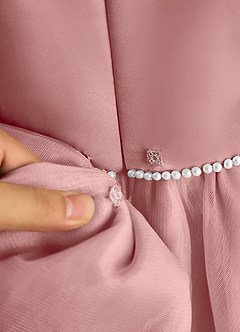 Azazie Lass Flower Girl Dresses Dusty Rose A-Line Bow Tulle Dress image7