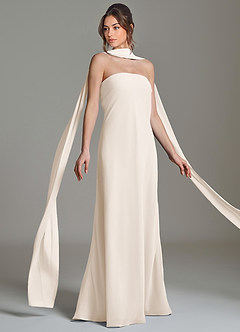 Azazie Ilana Jurken voor bruidsmeisjes Jurk van Chiffon met A-lijn Strapless Wit Albast image5