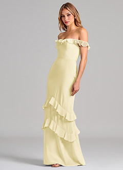 Azazie Marilynn Jurken voor bruidsmeisjes Jurk van Chiffon met Zeemeermin Off the Shoulder Citroensorbet image6