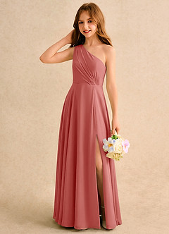 Azazie Puddles Junior Formal Flower Girl Klänningar Klä A-Line i Chiffong Ena axeln image3