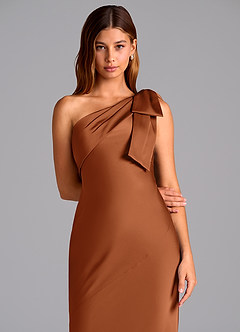 Azazie Yuanna Bridesmaid Dresses Copper Mermaid One Shoulder Stretch Satin Dress image7