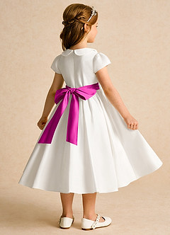 Azazie Deary Flower Girl Dresses Ivory Fuchsia A-Line Bow Cotton Dress image4