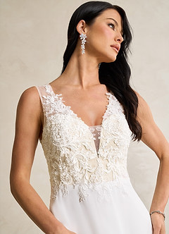 Azazie Trixie Abiti da Sposa Abito A-Line in Chiffon Lustrini Bianco Diamante Champagne image7