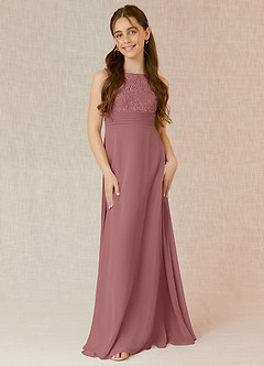 Azazie Snow Junior Jurk van Chiffon met A-Lijn Kant Woestijnroos image4