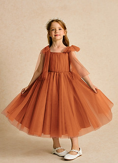 Azazie Dori vestidos de niña de las flores Vestido de Canela de Tul de Corte En A con Volante image6