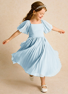 Azazie Gisele Abiti da Ragazza di Fiori Abito A-Line in Chiffon Plissettato Azzurro image2