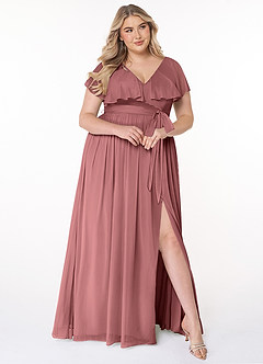 Azazie Jael Bridesmaid Dresses Desert Rose A-Line V-Neck Mesh Dress image9