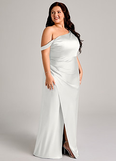 Azazie Madelyn Bridesmaid Dresses White Mermaid One Shoulder Stretch Satin Convertible Dress image3