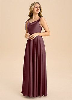 Azazie Popsy Junior Sangria A-Line Bow Stretch Satin Dress image4