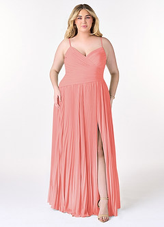 Azazie Vini Bridesmaid Dresses Coral A-Line V-Neck Pleated Chiffon Dress image7