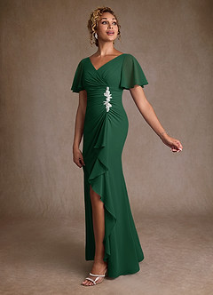 Azazie Suffolk Mother of the Bride Dresses Dark Green A-Line Pleated Chiffon Dress image2