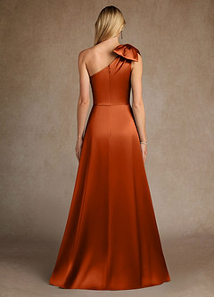 Azazie Easton Mère de la mariée Robes Robe Trapèze en Satin extensible Une épaule Orange Brûlée image3