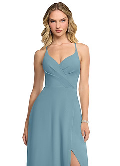 Azazie Davis Bridesmaid Dresses Moody Blue A-Line V-Neck Chiffon Dress image4
