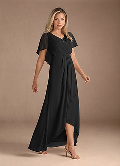 Azazie Eliza Mother of the Bride Dresses Black A-Line V-Neck Pleated Chiffon Dress image6