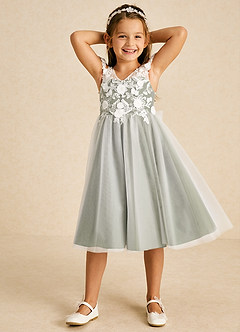 Azazie Sunnie Flower Girl Dresses Pistachio A-Line Lace Tulle Dress image4