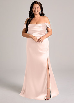 Azazie Saige Robes de demoiselle d'honneur Robe Fourreau Convertible en Satiné métallisé Épaule décolletée Or Rose image9